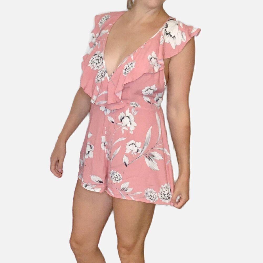 Yumi Kim Call Back Romper In Rose Duet Pink Floral Ruffle Women’s Size Large L